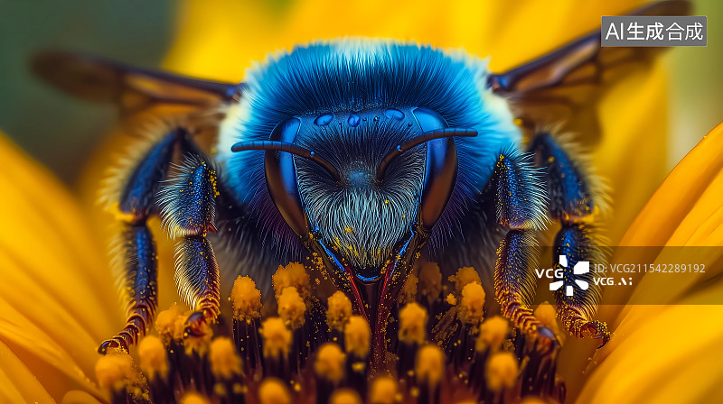 【AI数字艺术】太阳花上蜜蜂采蜜授粉特写图片素材