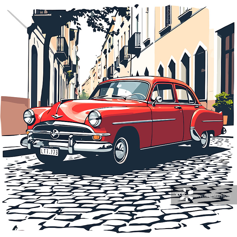 一辆红色汽车停在城市街道上图片素材