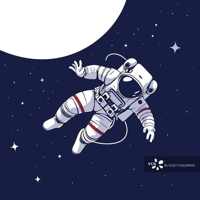 宇航员在空中漂浮，身边有一轮月亮图片素材
