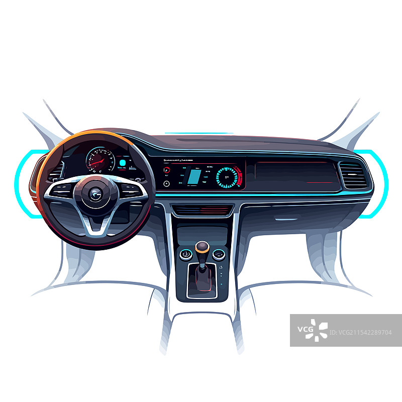 汽车仪表盘，配有方向盘和方向盘图片素材