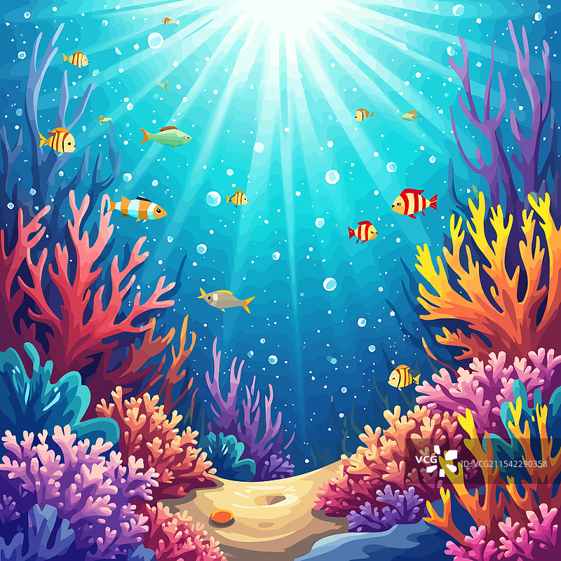 水下场景，珊瑚与鱼类图片素材