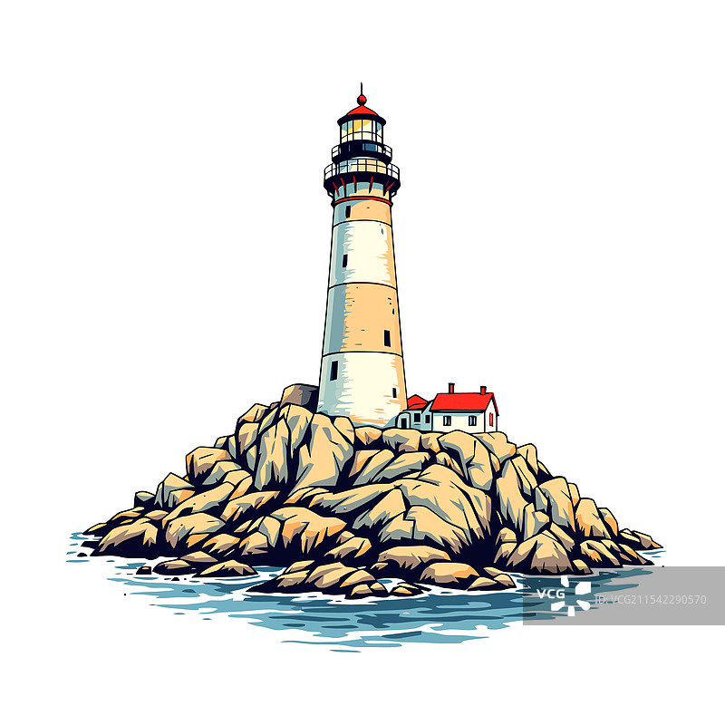 海洋中岩石上的灯塔图片素材