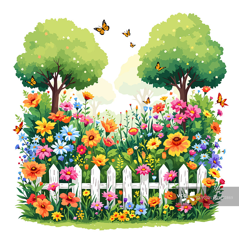 一个有花朵和蝴蝶的花园图片素材