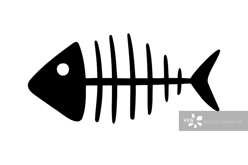 鱼骨骼轮廓涂鸦手绘图片素材