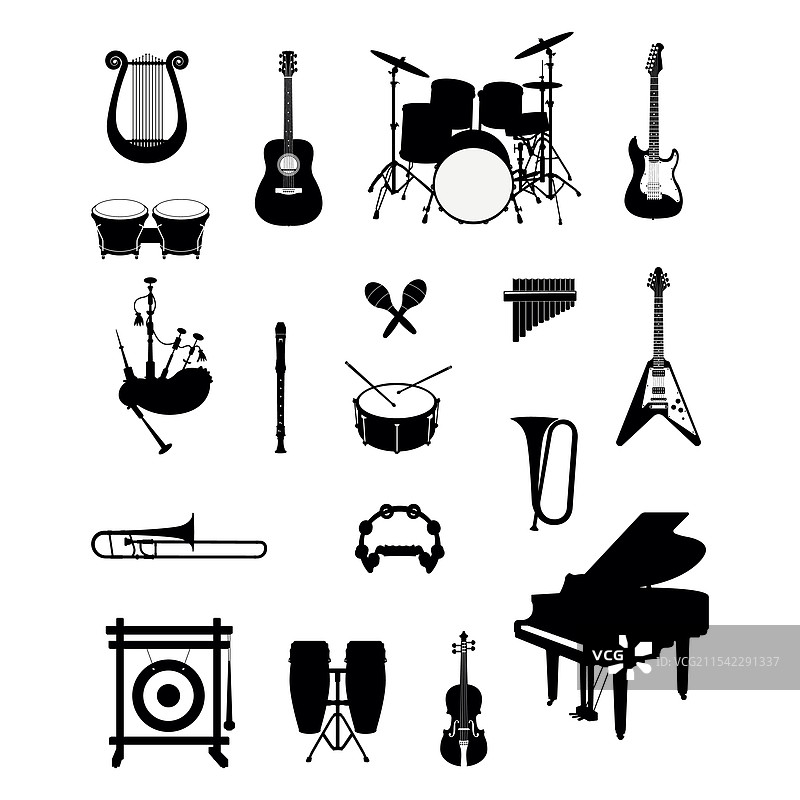 乐器剪影集合图片素材