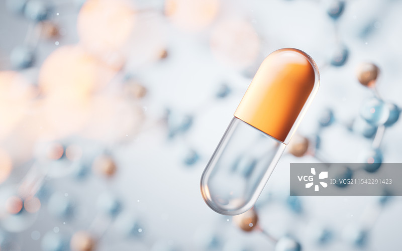 医药胶囊与生物分子背景三维渲染图片素材