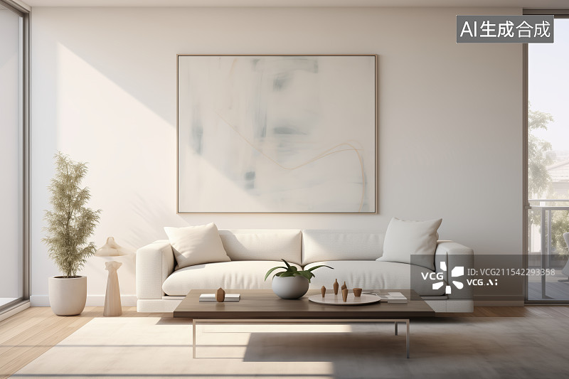 【AI数字艺术】极简北欧风客厅装修效果图图片素材