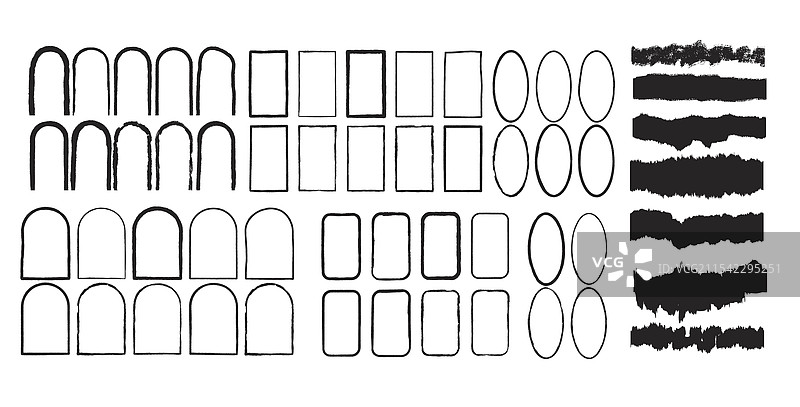 磨损风格框架集：椭圆形、矩形和拱形图片素材