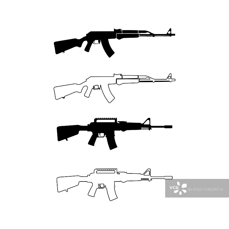简单的黑白突击步枪轮廓图图片素材