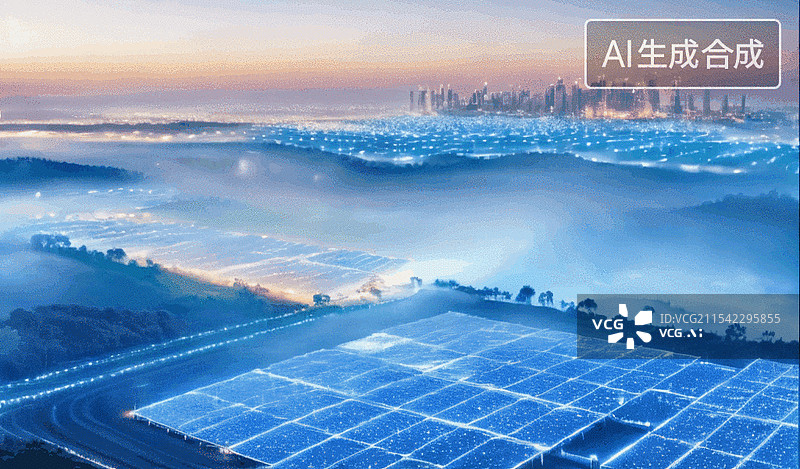 【AI数字艺术】太阳能发电站的晨雾图片素材