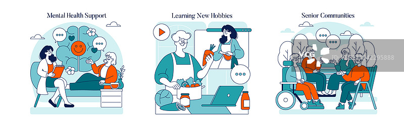 快乐的退休生活扁平图图片素材