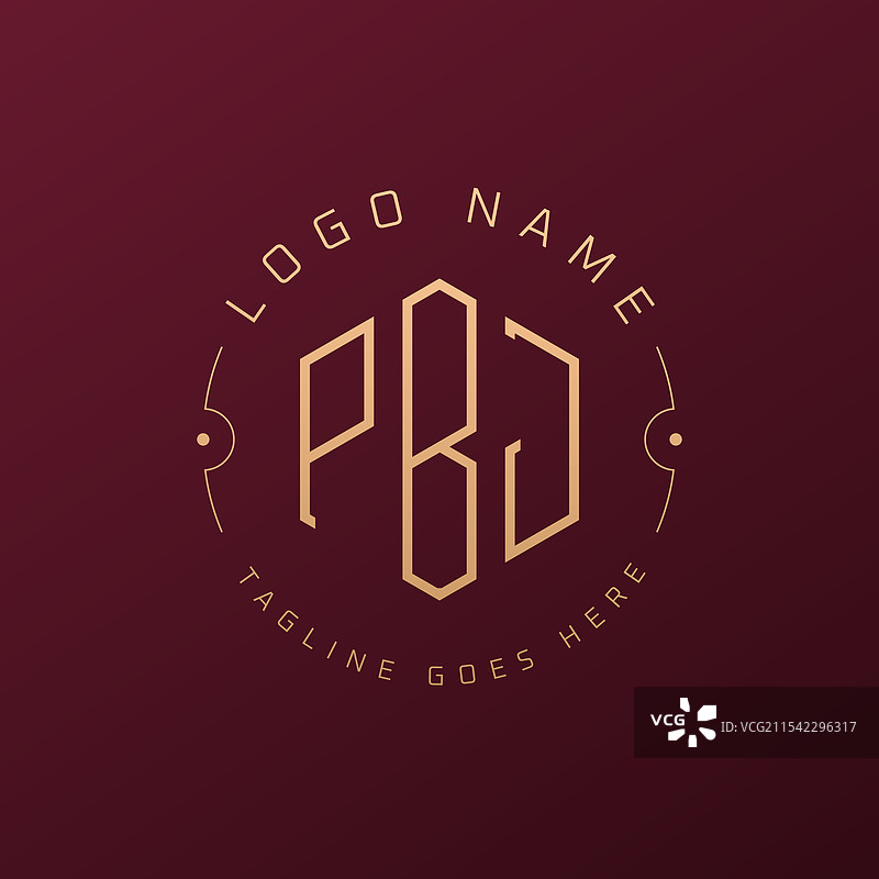 奢华的PBJ标志设计，优雅的字母PBJ图片素材