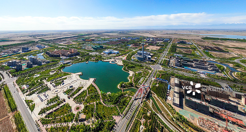 新疆生产建设兵团：七师胡杨河市航拍图片素材