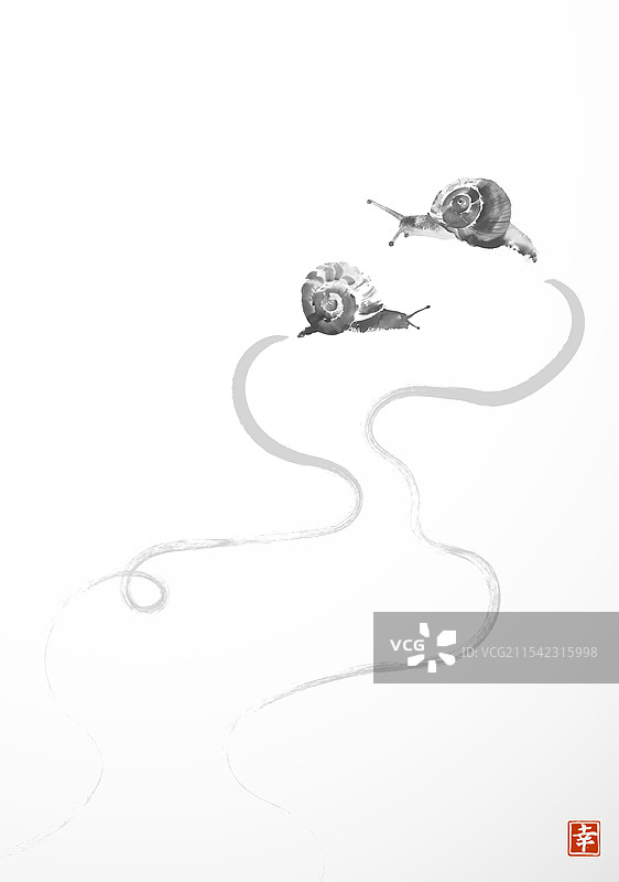 两只蜗牛的禅意之旅，传统东方风格图片素材
