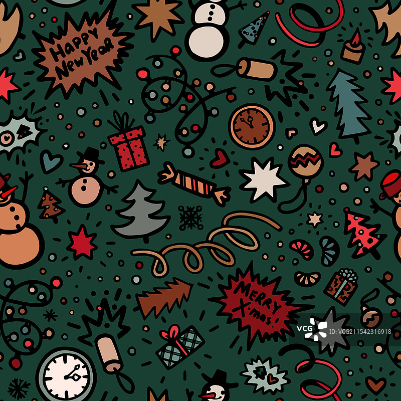 无缝圣诞图案与节日元素图片素材