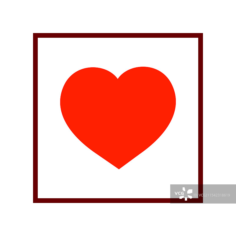 白色背景上的红色心形符号在方框内图片素材