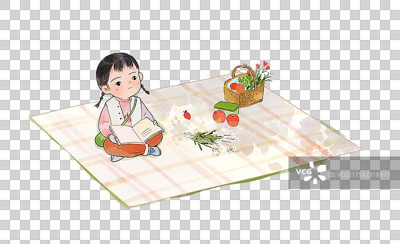 野餐坐着看书的小朋友图片素材