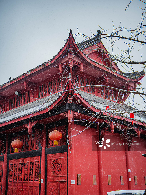 成都天国寺的雪景图片素材
