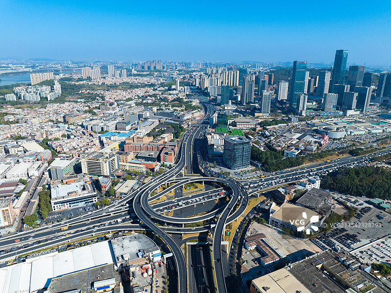 广州市番禺区南大干线番禺大道主线跨线桥、万博CBD航拍图片素材
