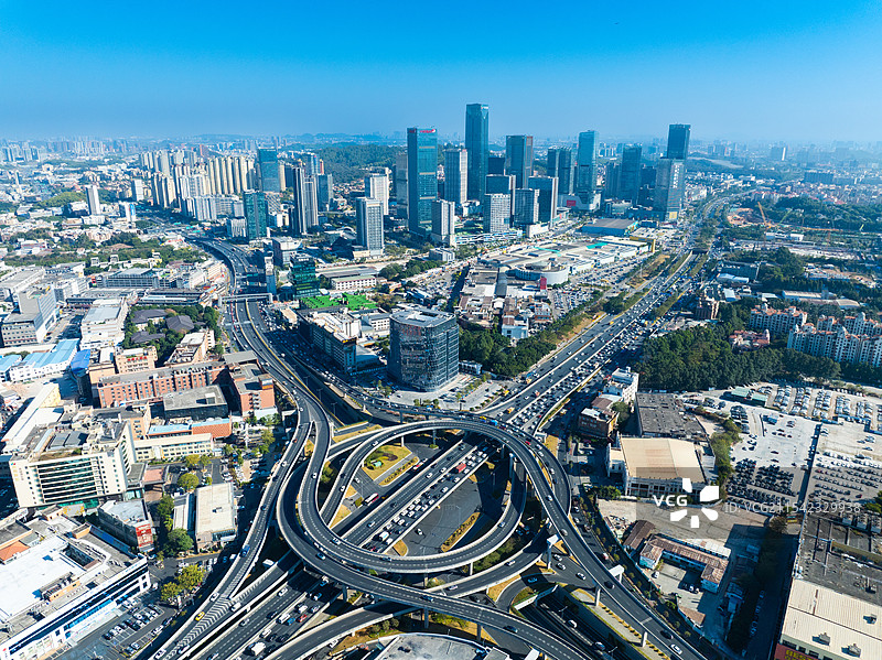 广州市番禺区南大干线番禺大道主线跨线桥、万博CBD航拍图片素材