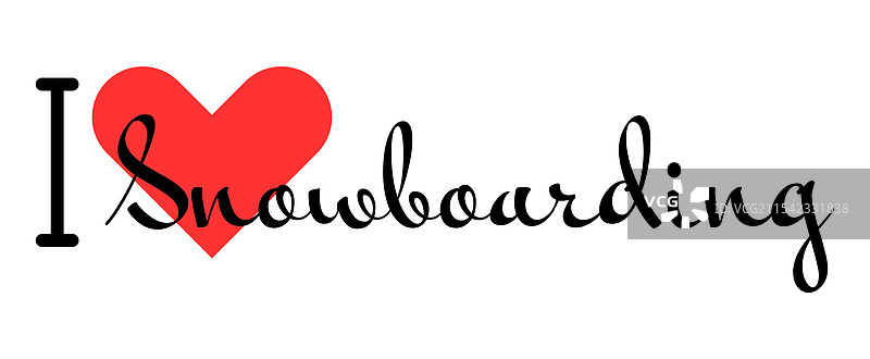 我爱滑雪板的手绘字母，带有红色。图片素材