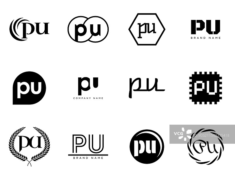 PU公司标志模板，字母P和U的标识设计图片素材