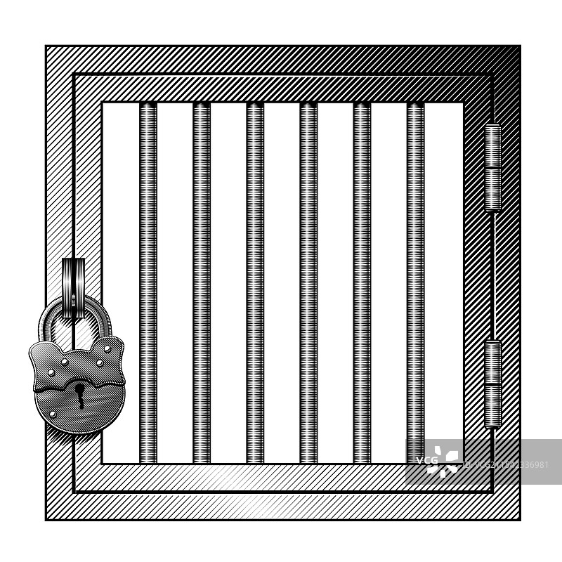 金属监狱栅栏用挂锁锁住图片素材