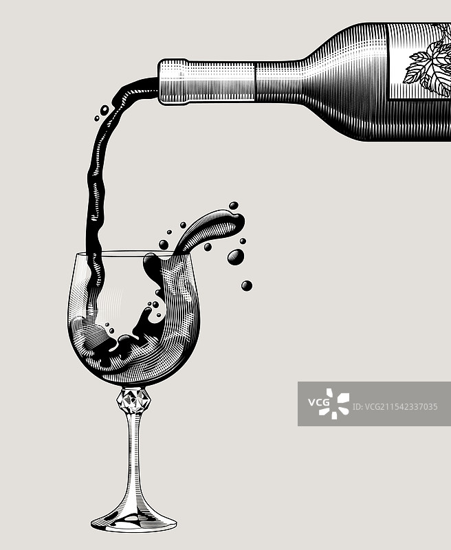 从瓶子倒入杯子中溅起的红酒图片素材