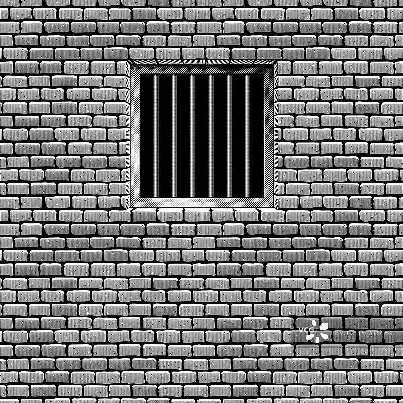 石砖墙背景上的金属格栅图片素材