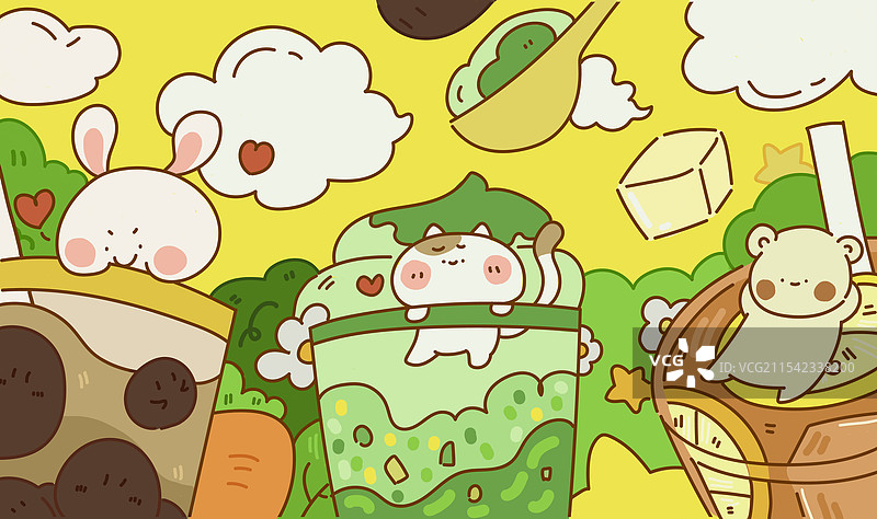 甜品动物派对之奶茶物语图片素材