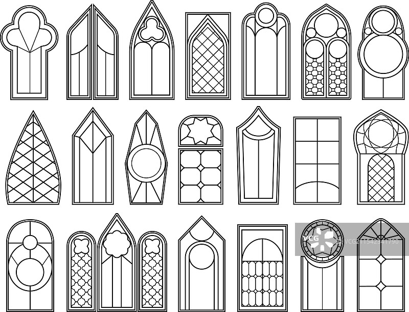 哥特式窗户彩色玻璃模板轮廓图片素材