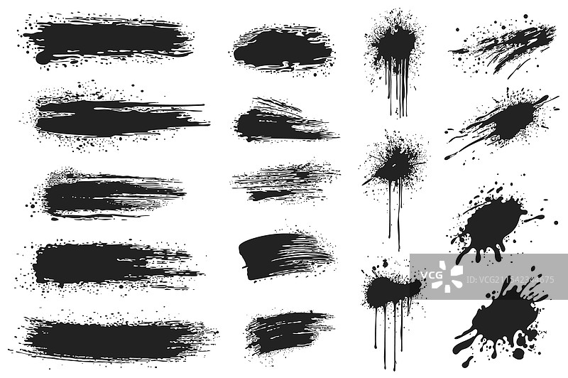 黑色墨水飞溅元素平面图形集图片素材