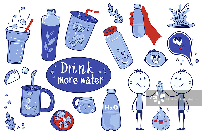 饮用水贴纸套件元素（扁平风格）图片素材