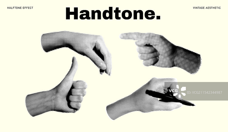 复古波普艺术风格的手部半色调图像集图片素材