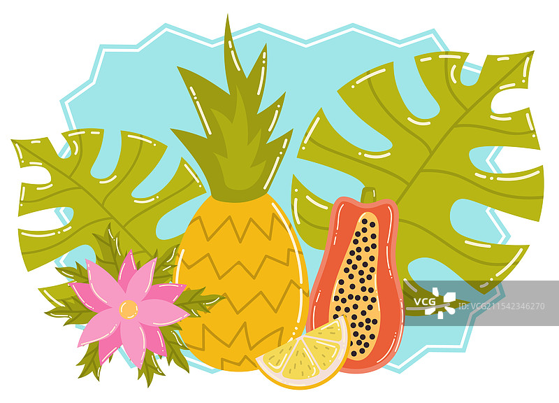 卡通夏季静物画，包含热带水果图片素材