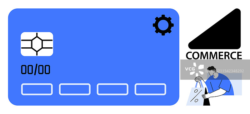 带齿轮图标的数字信用卡与商业标签图片素材