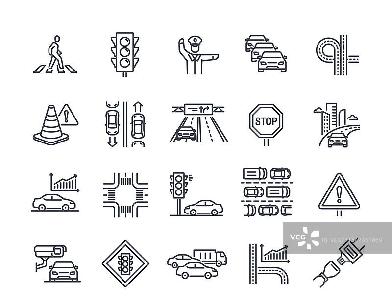 交通线图标集，包含交通符号图片素材