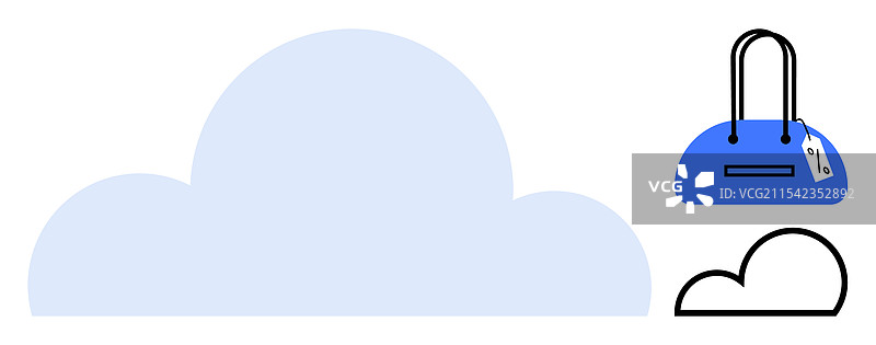 带标签和云朵形状的蓝色行李袋图片素材