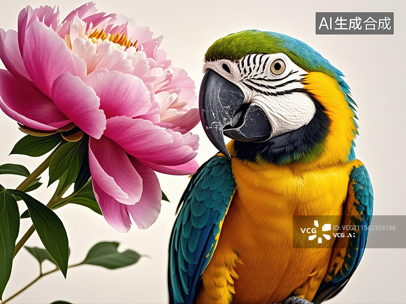 【AI数字艺术】鹦鹉与牡丹图片素材