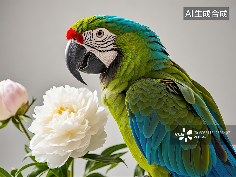 【AI数字艺术】鹦鹉与牡丹图片素材