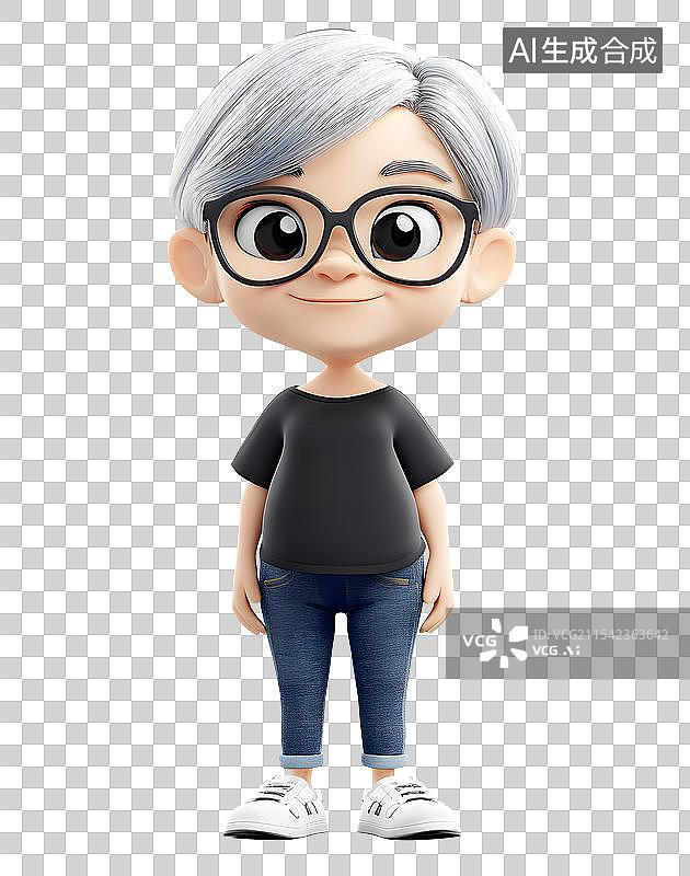 【AI数字艺术】3D卡通人物戴眼镜的白发女士图片素材