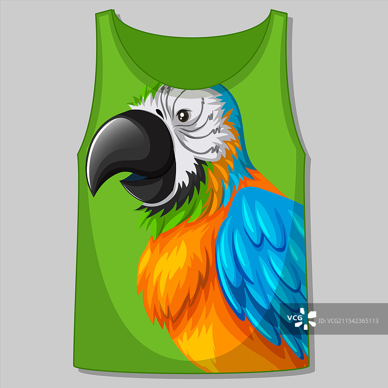 绿色背心上的彩色鹦鹉设计图片素材