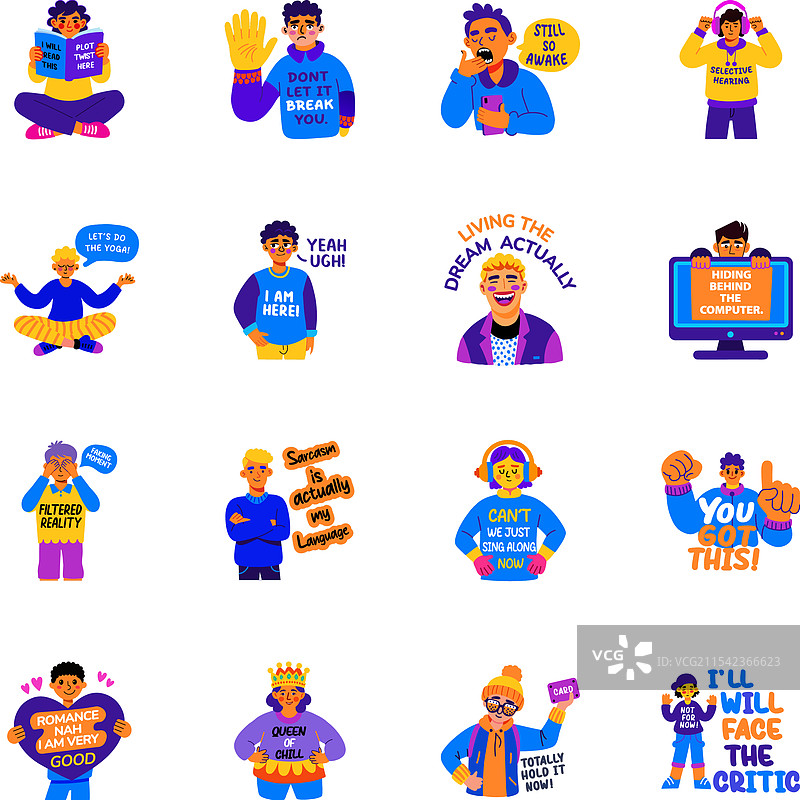 一组扁平风格的搞笑讽刺小人图图片素材