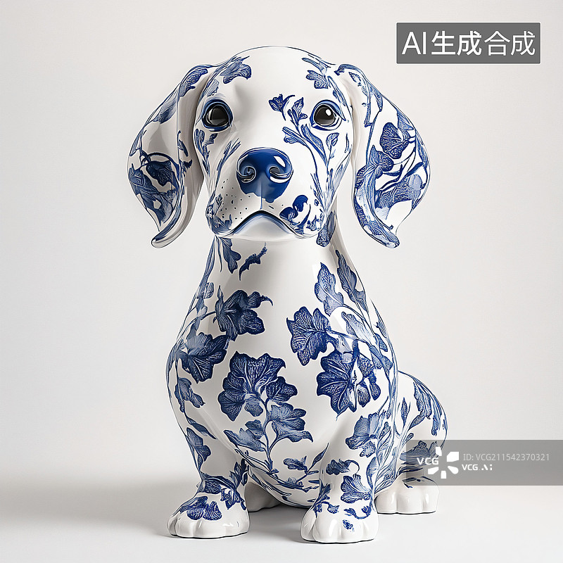 【AI数字艺术】狗、陶瓷、青花瓷、动物、工艺品、十二生肖、C4D图片素材
