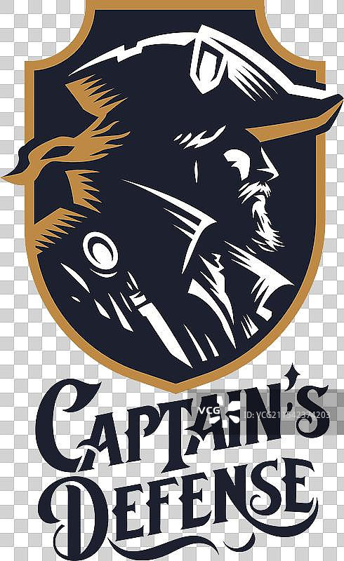 海盗船的徽章风格插图，船内有海盗图片素材