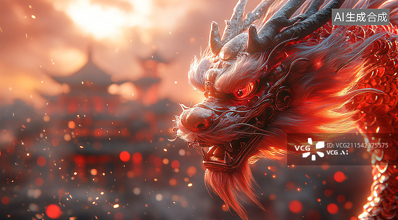 【AI数字艺术】中国新年除夕夜烟花舞龙活动图片素材