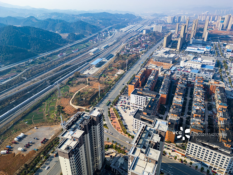 湖南怀化市城南怀化南高铁沿线航拍图片素材