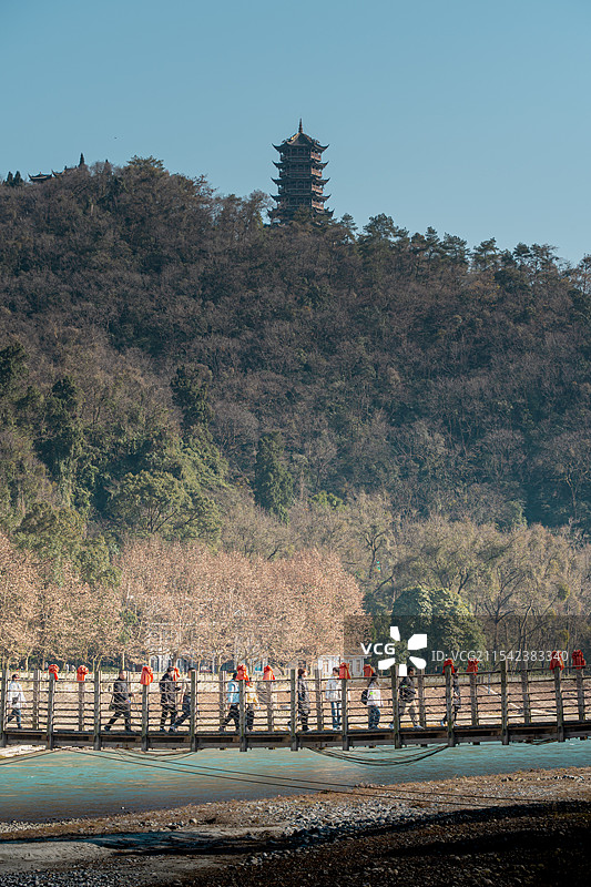 安澜索桥和玉垒阁图片素材