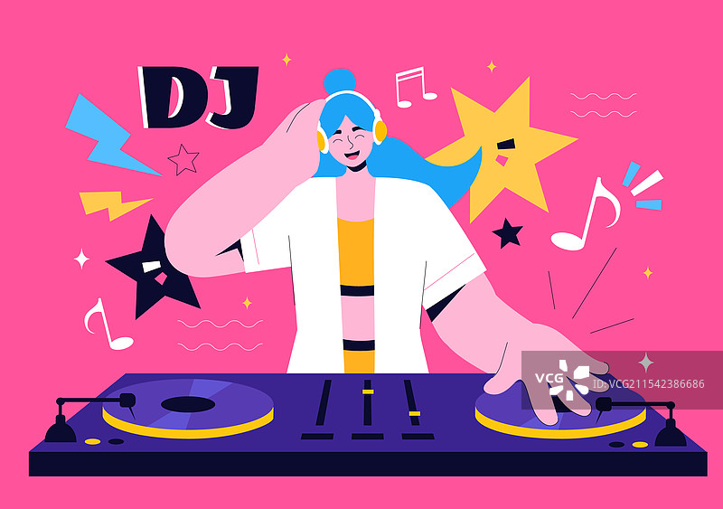 DJ与一位戴着耳机的年轻音乐人图片素材