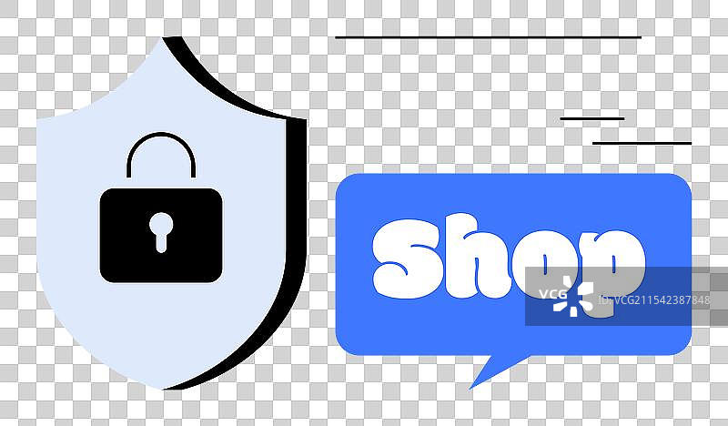 安全在线购物概念，带有保护盾和图片素材